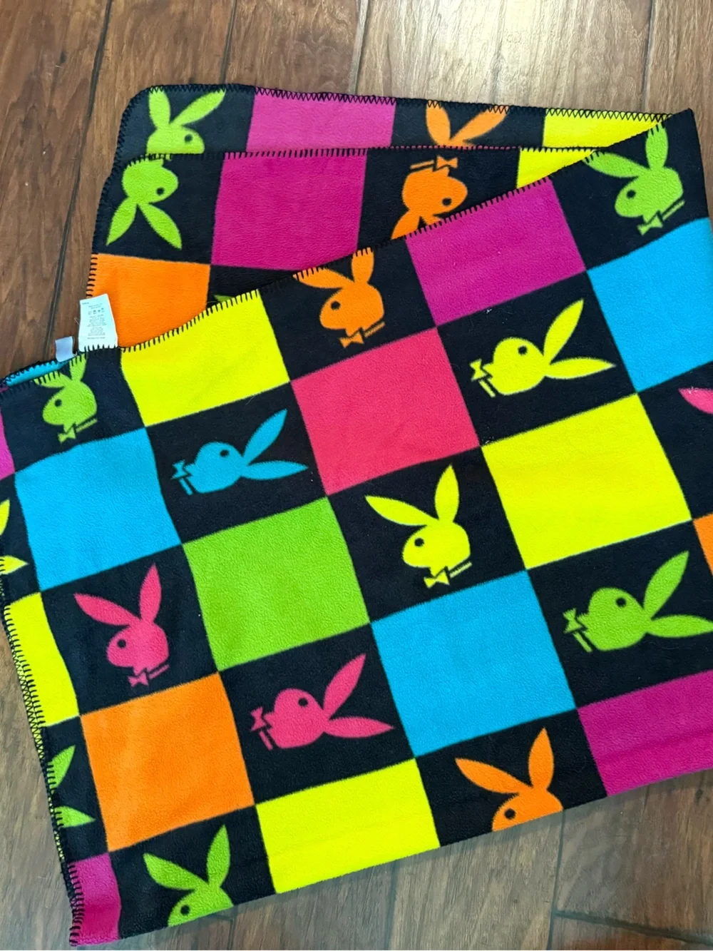 PLAYBOY Neon Patchwork Bunny Fleece Throw - Bright Multi